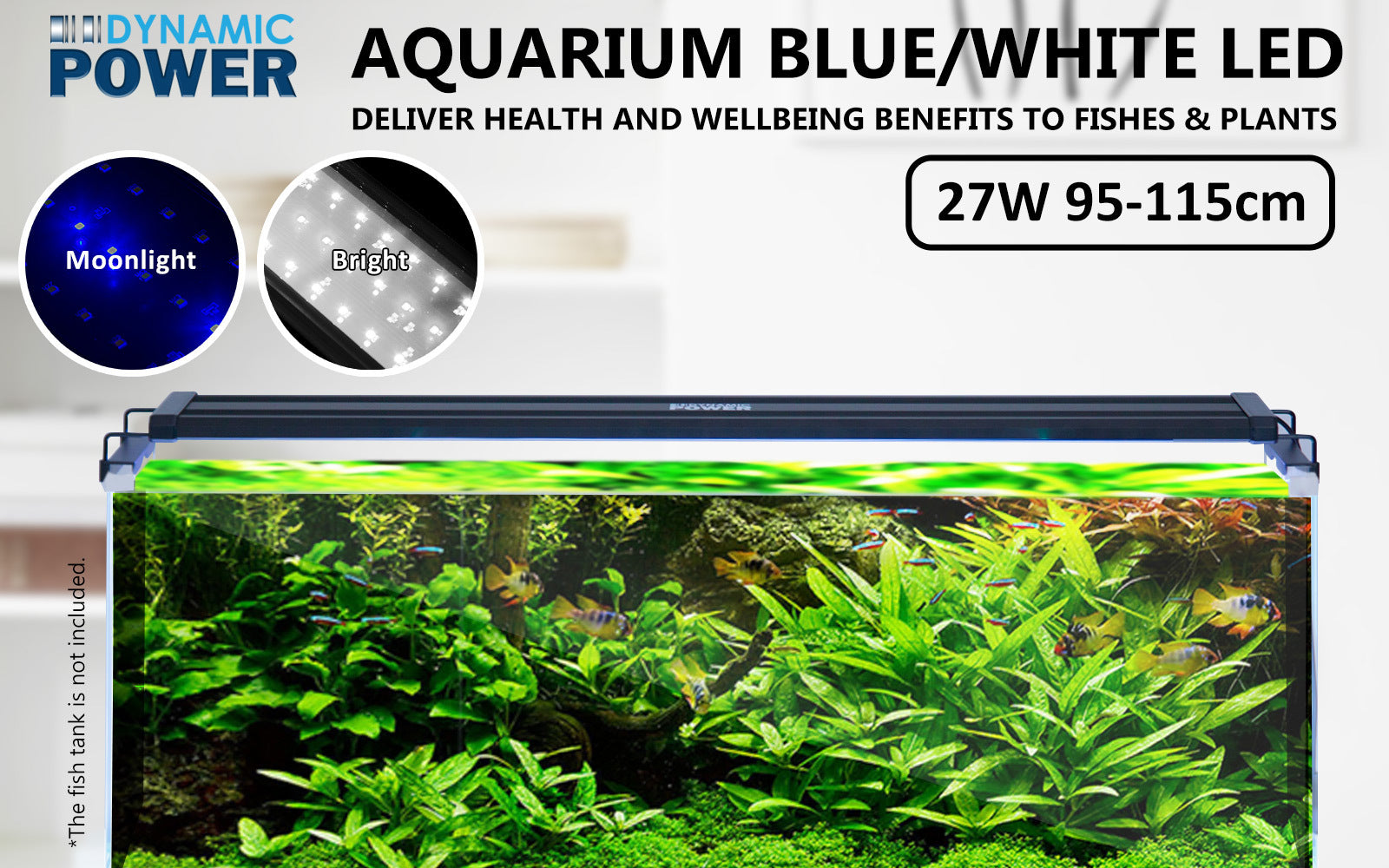 Dynamic Power 2 Set 27W Aquarium Blue White LED Light for Tank 95-115cm