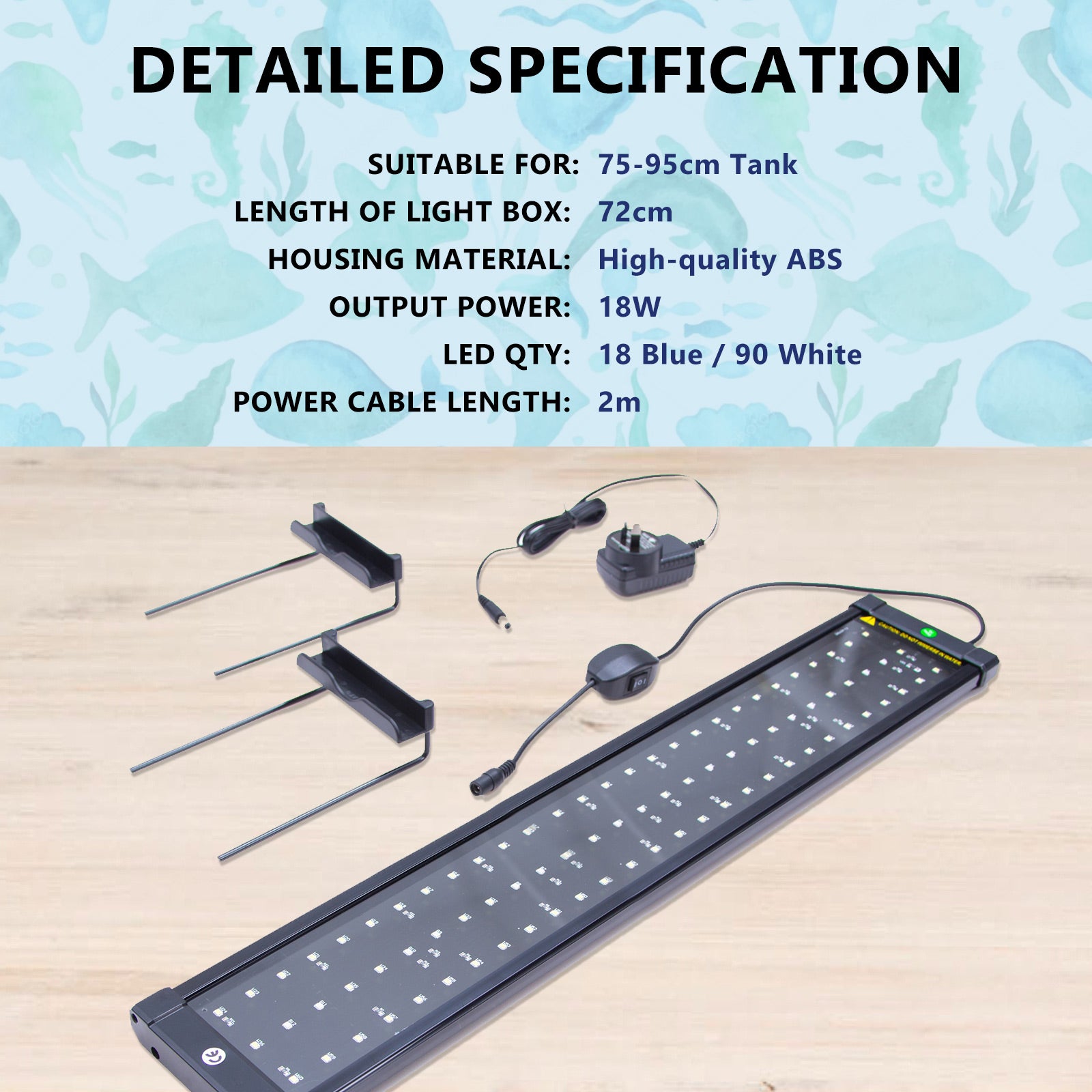 Dynamic Power 18W Aquarium Blue White LED Light for Tank 75-95cm