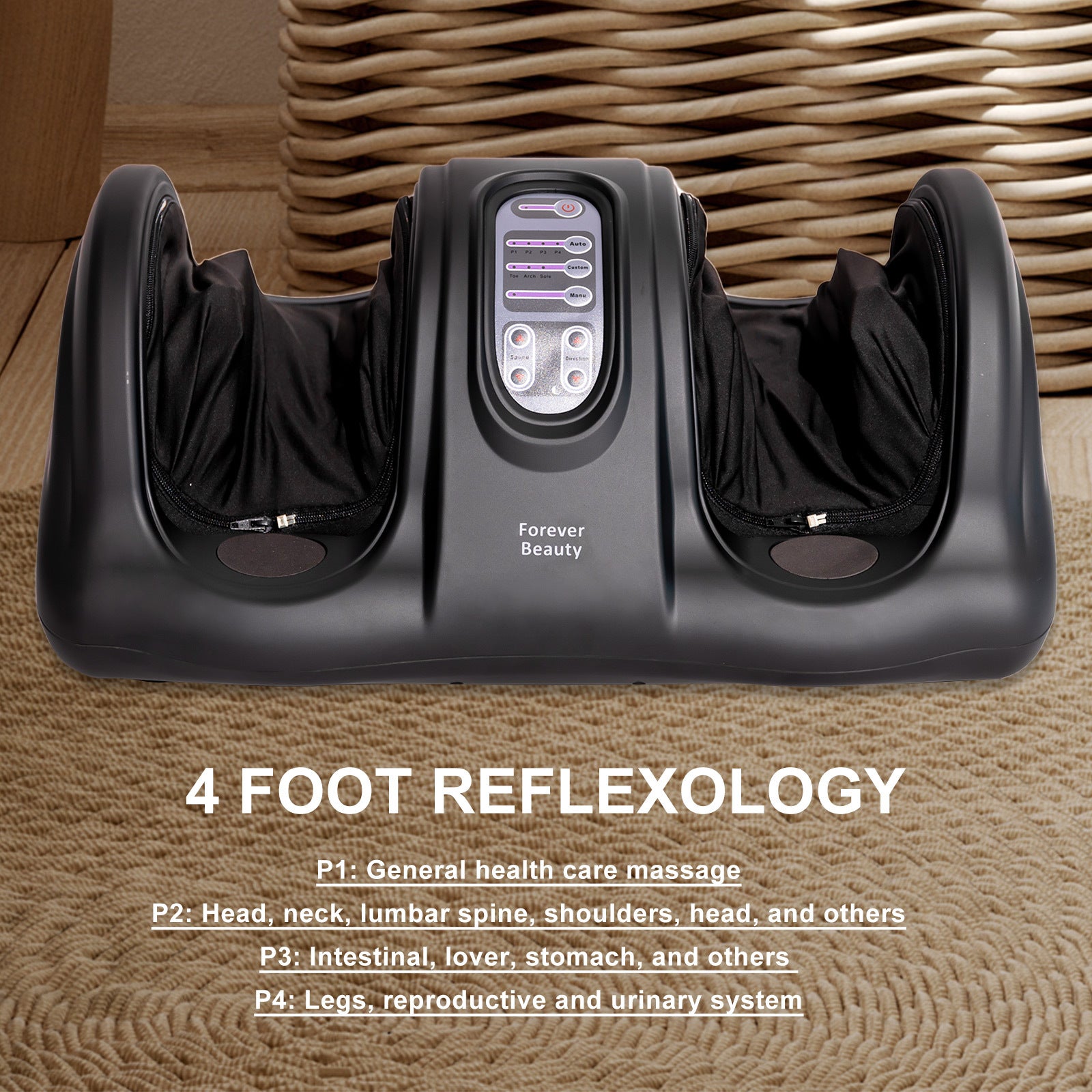 Forever Beauty Black Foot Massager Shiatsu Ankle Kneading Remote