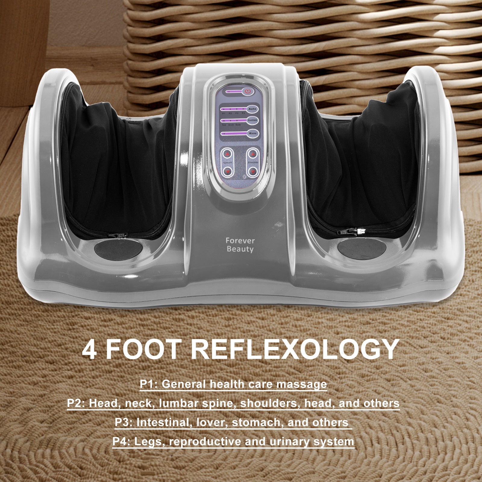 Forever Beauty Silver Foot Massager Shiatsu Ankle Kneading Remote