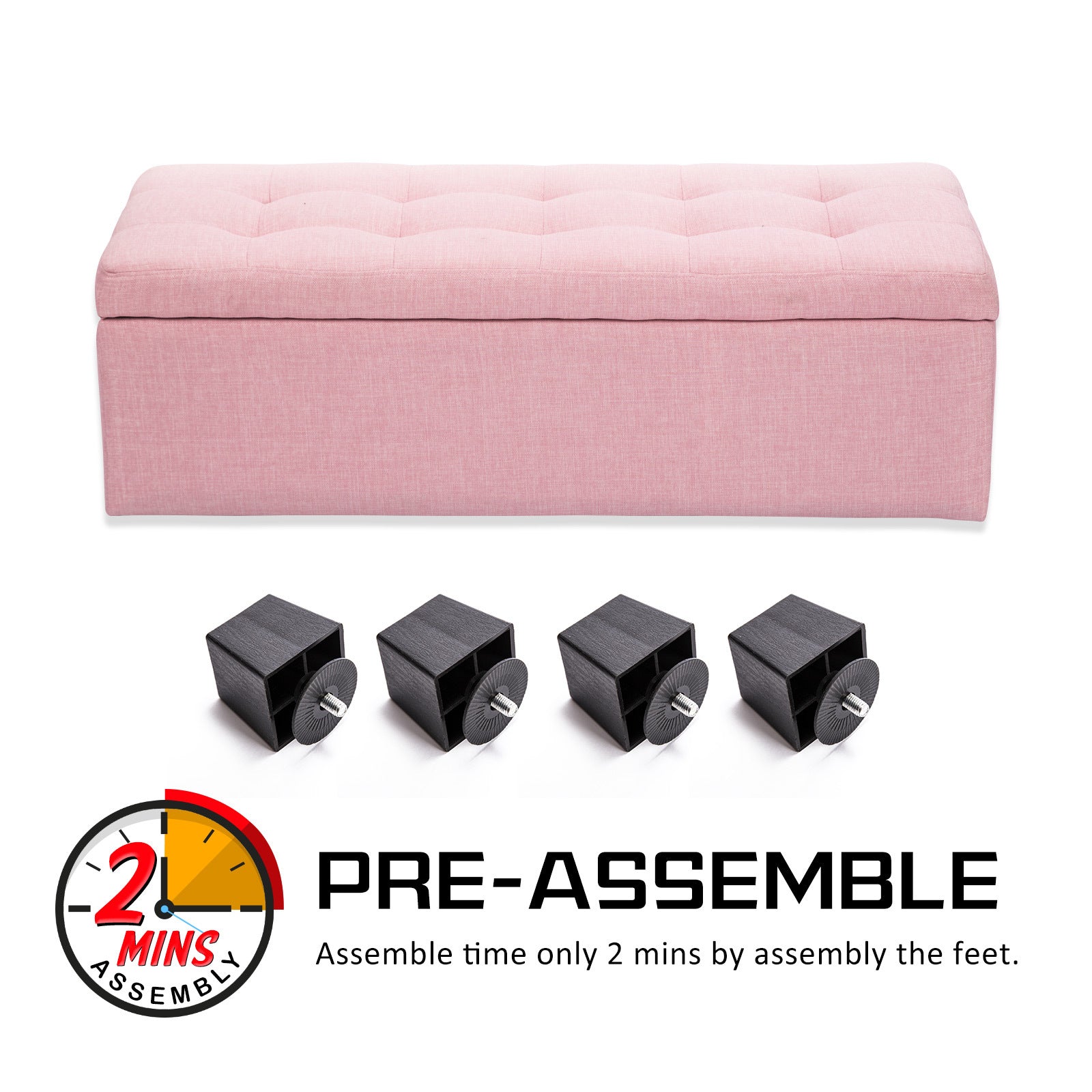 La Bella 102cm Pink Storage Ottoman Stool Fabric