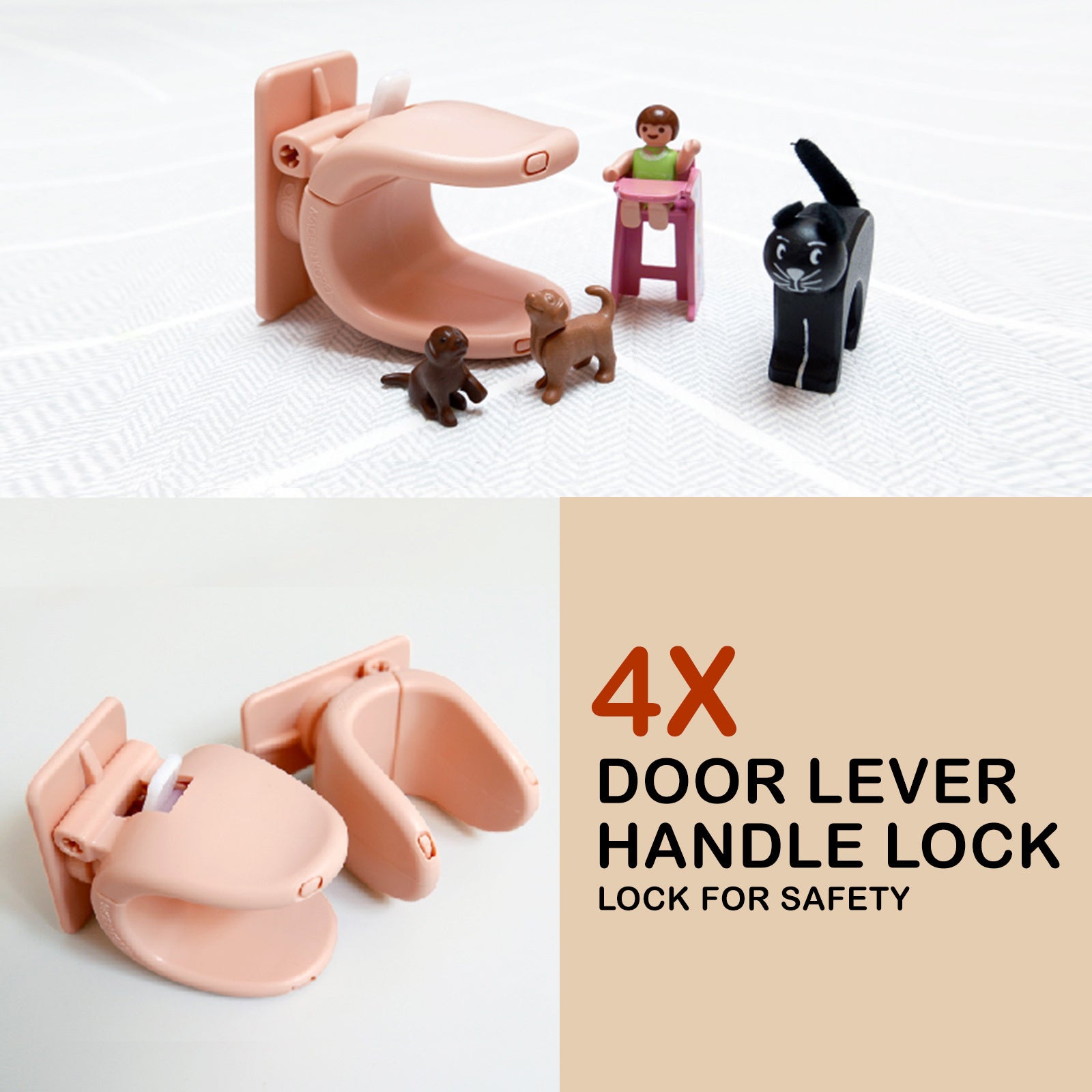 Appason 4X Apricot Pink Door Lever Lock Pet Child Proof Adhesive Handle Lock