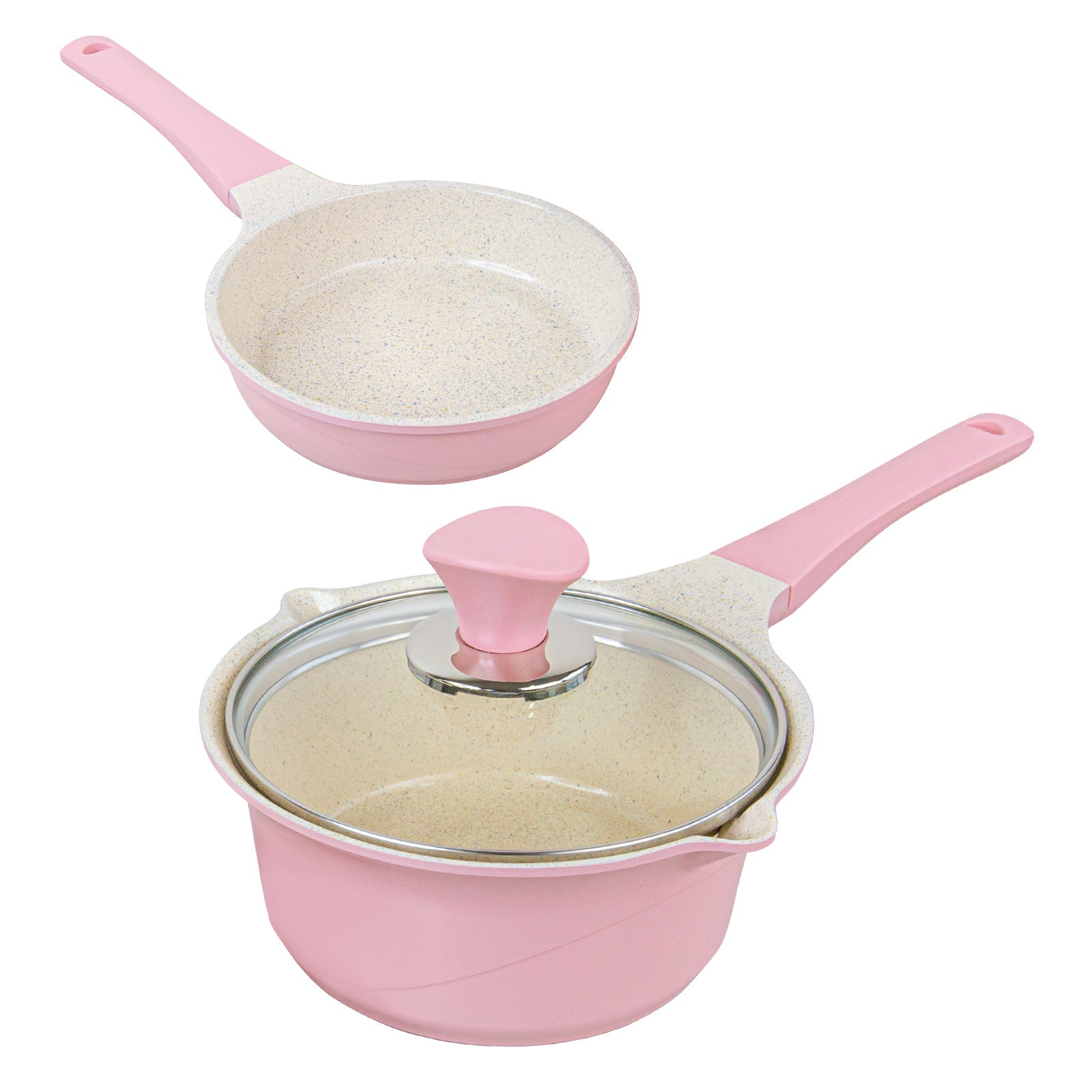 Happy Lambs 16cm Pink Sauce Pot Frying Pan w/ a Lid Set Non-Stick Stone Induction IH Frypan