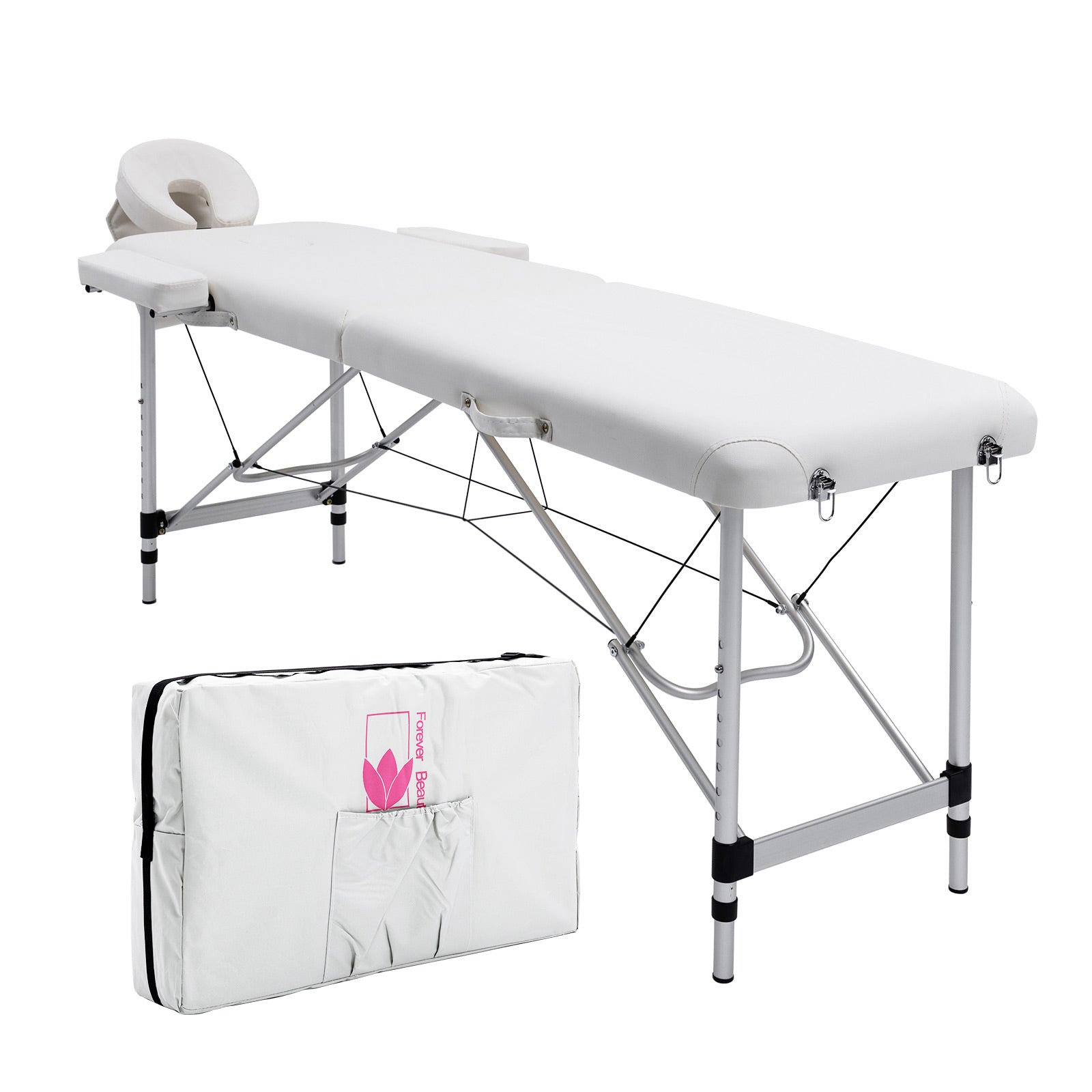 Forever Beauty White Portable Beauty Massage Table Bed Therapy Waxing 2 Fold 55cm Aluminium