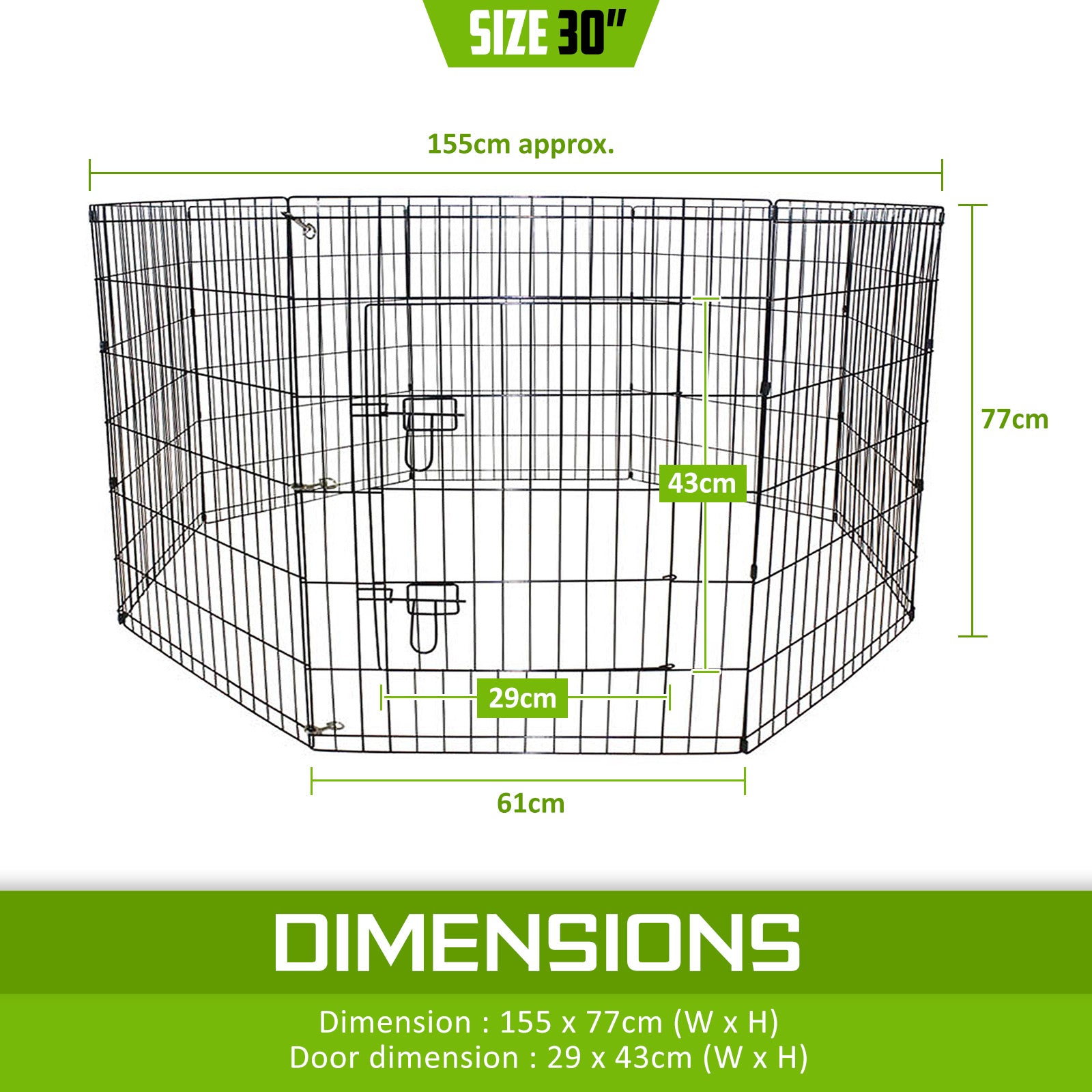 Paw Mate Pet Playpen 8 Panel 30in Foldable Dog Exercise Enclosure Fence Cage