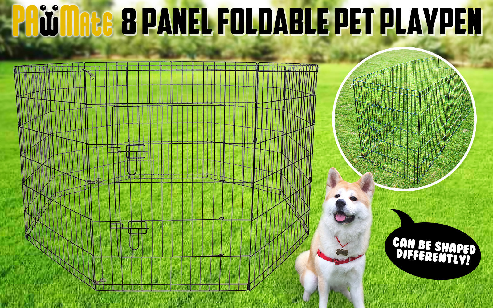 Paw Mate Pet Playpen 8 Panel 42in Foldable Dog Exercise Enclosure Fence Cage