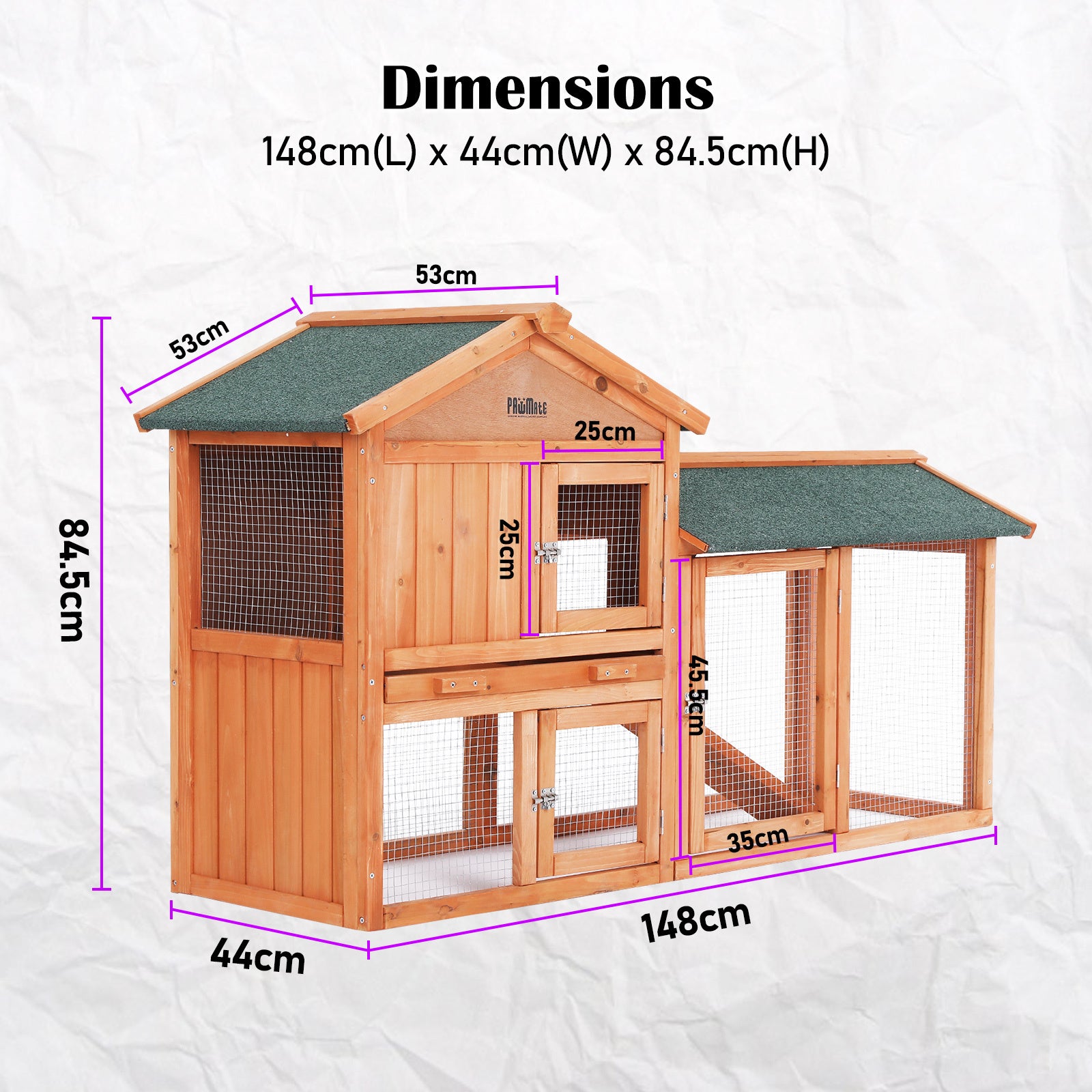 Paw Mate 148 x 44 x 84.5cm Rabbit Hutch Chicken Coop 2 Storey Pet Cage Run