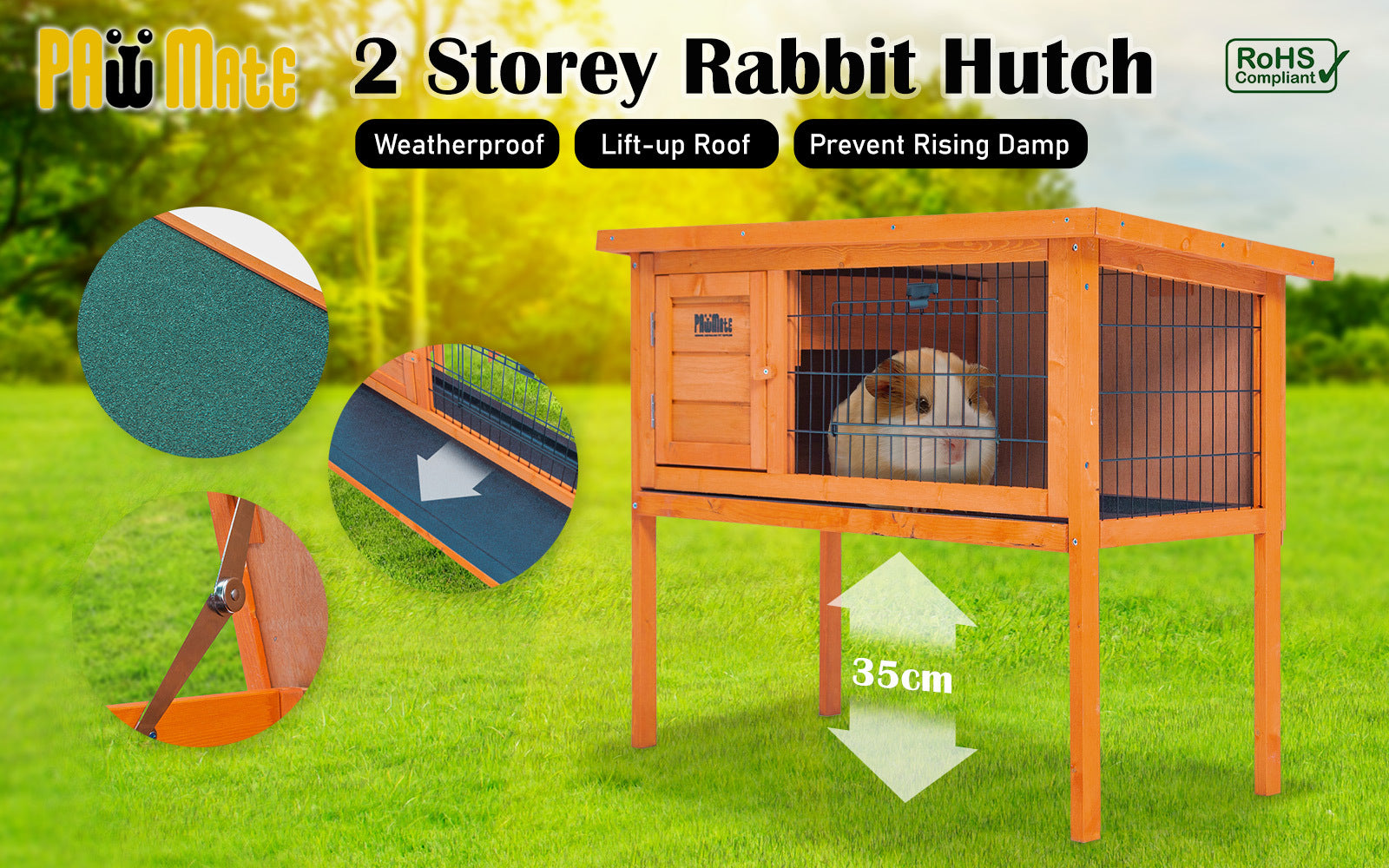 Paw Mate 91 x 45 x 70cm Rabbit Hutch Chicken Coop Free Standing Cage Run