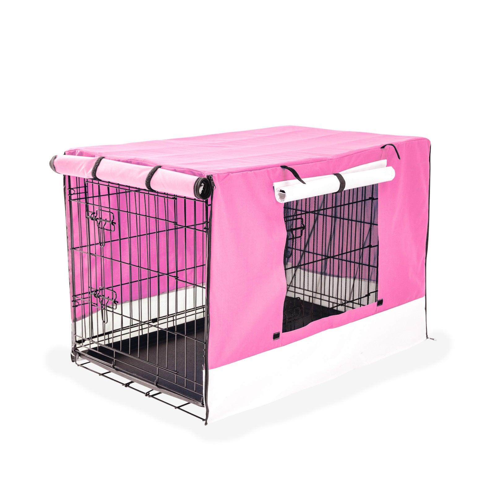 Paw Mate Wire Dog Cage Foldable Crate Kennel 24in with Tray + Pink Cover Combo