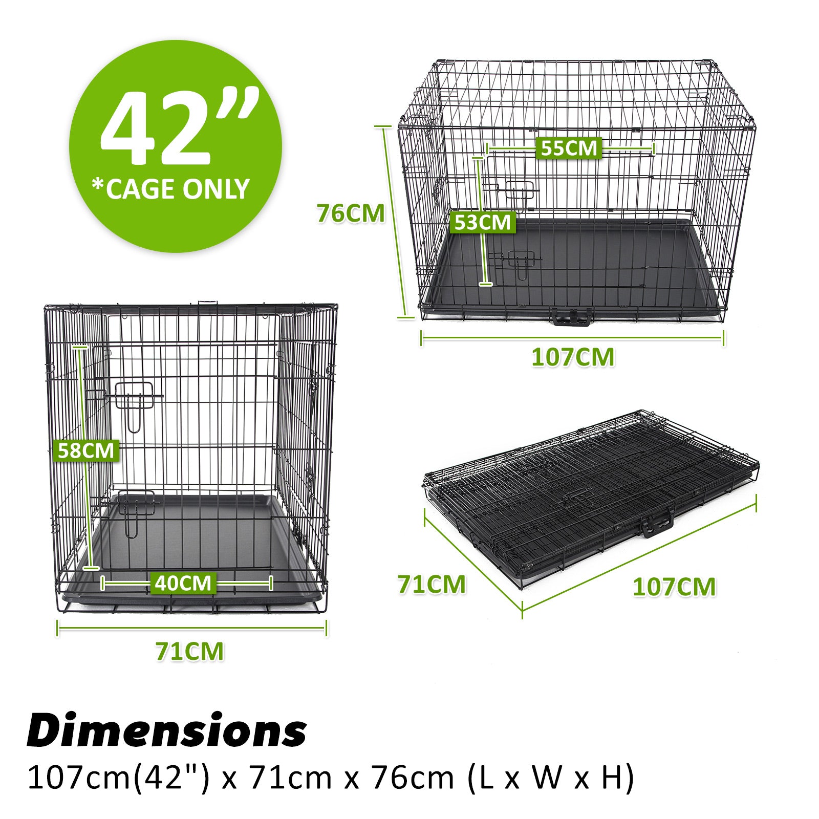 Paw Mate Wire Dog Cage Crate 42in with Tray + Cushion Mat + Blue Cover Combo