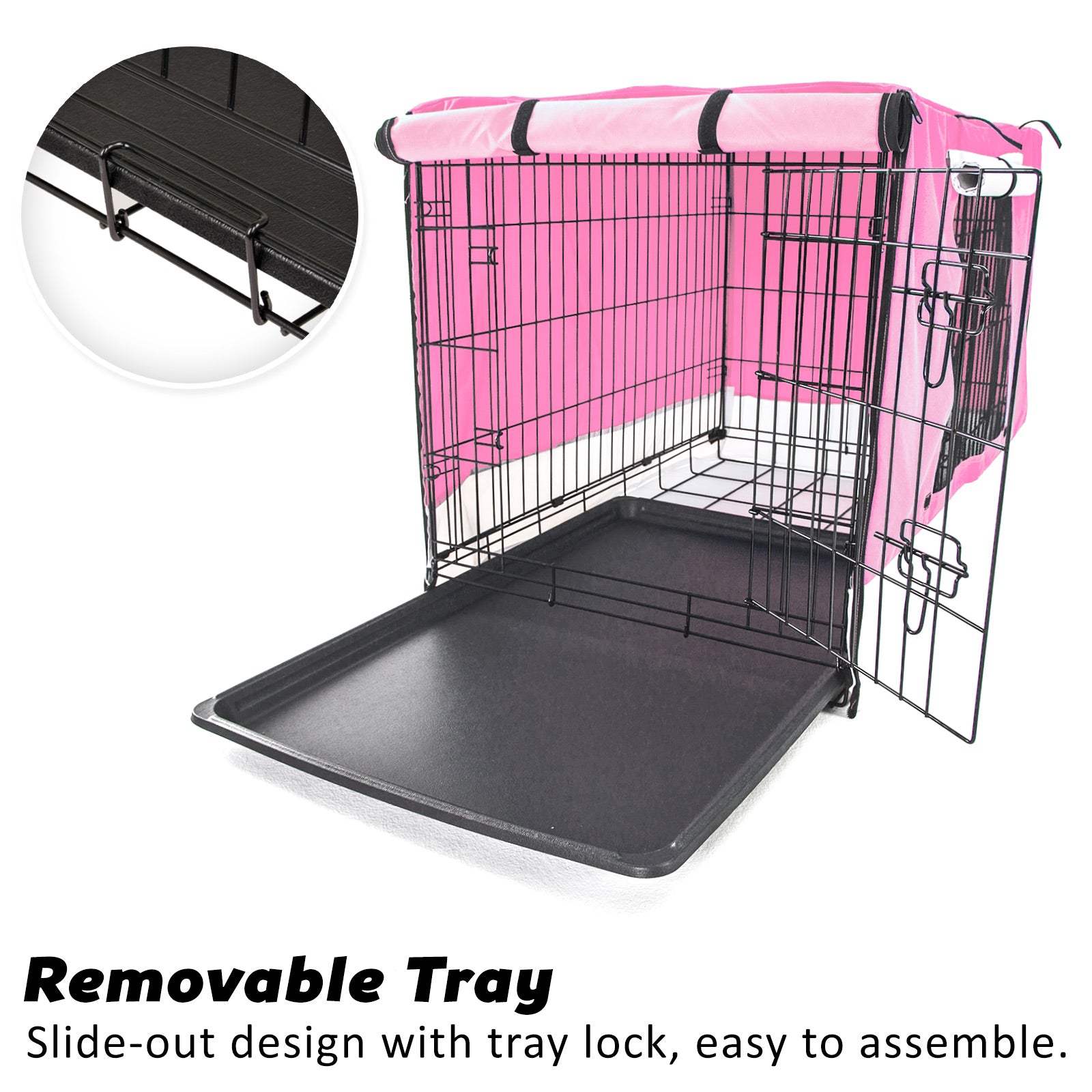 Paw Mate Wire Dog Cage Crate 48in with Tray + Cushion Mat + Pink Cover Combo