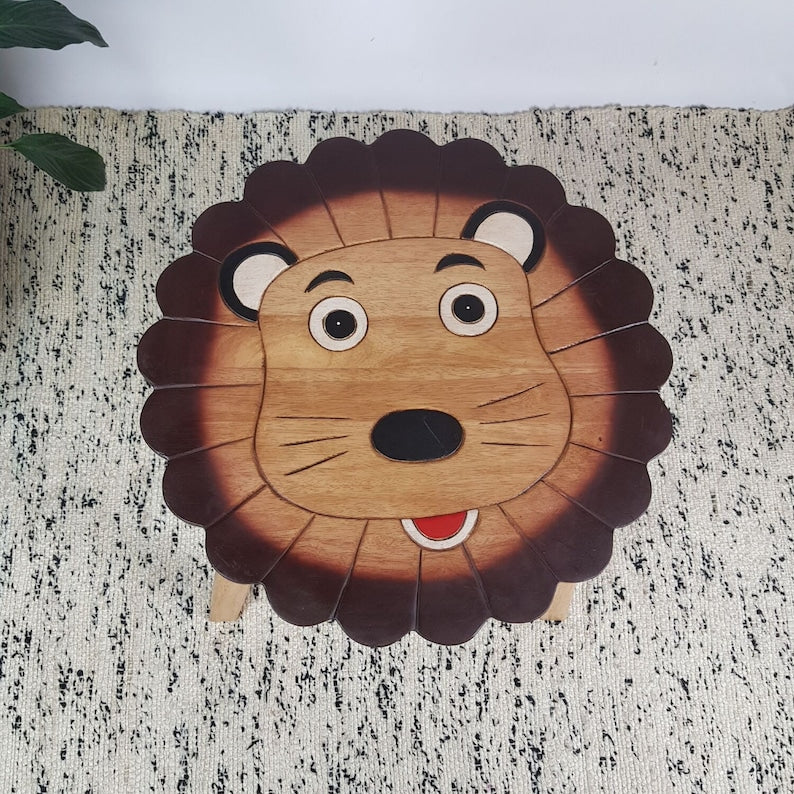 Hand Carved Children's Table Wooden LION Theme