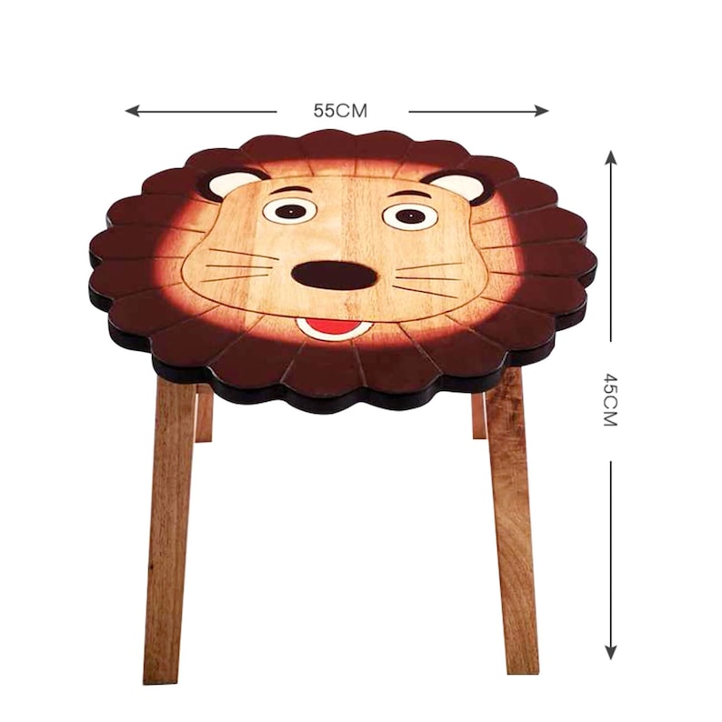 Hand Carved Children's Table Wooden LION Theme