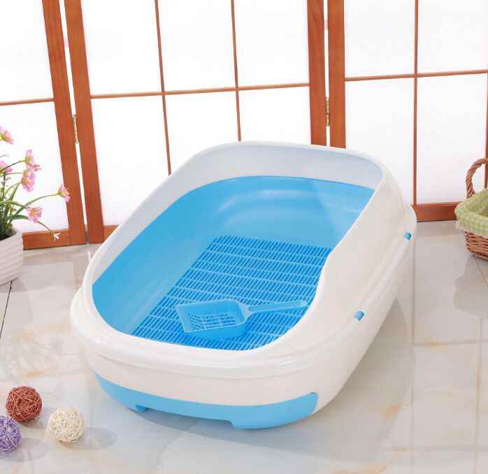 YES4PETS Large Portable Cat Toilet Litter Box Tray with Scoop and Grid Tray-Blue