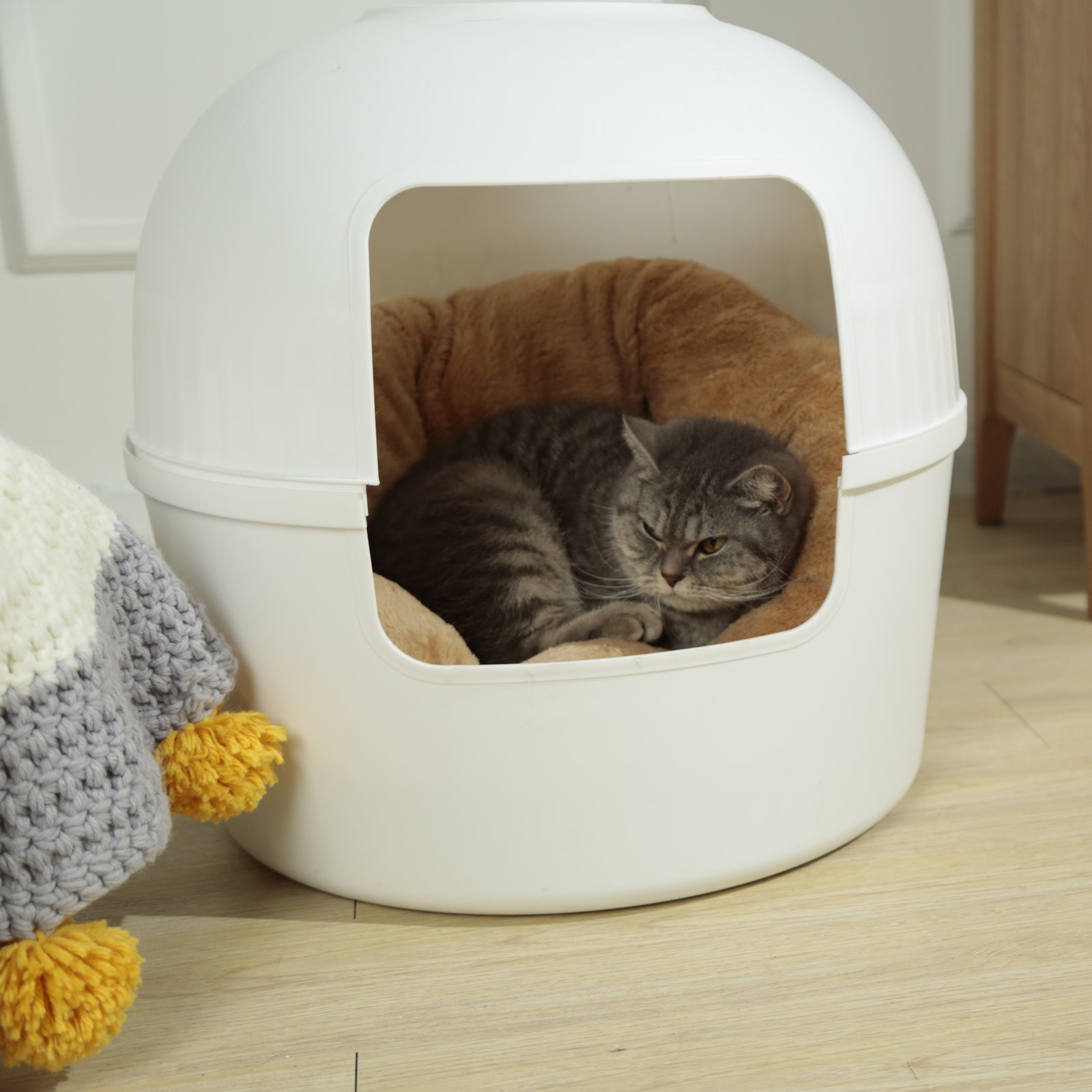 YES4PETS Multifunctional Cat Litter Box Pet Cat House Semi-Enclosed White