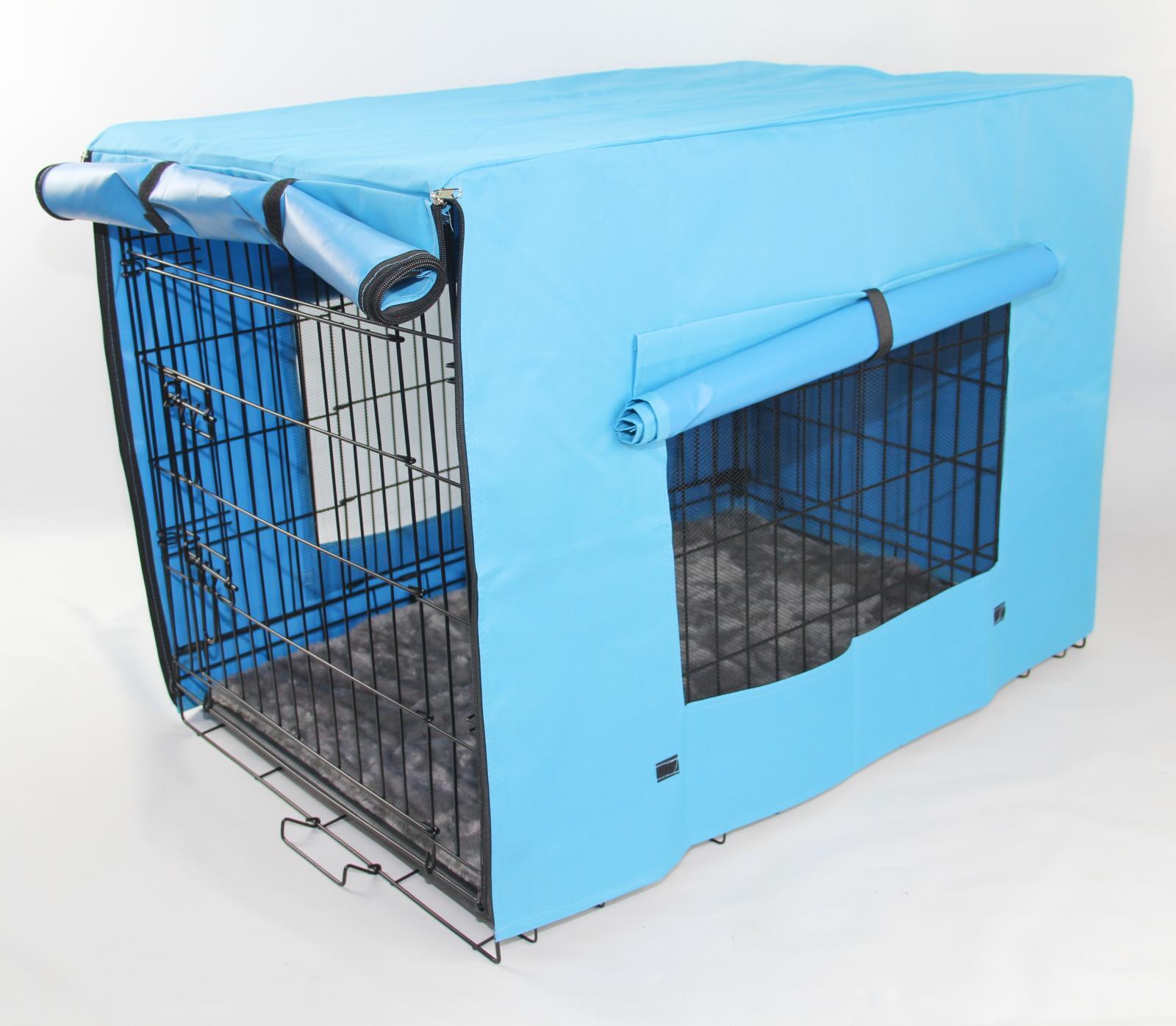 36' Portable Foldable Dog Cat Rabbit Collapsible Crate Pet Cage with Cover Mat Blue