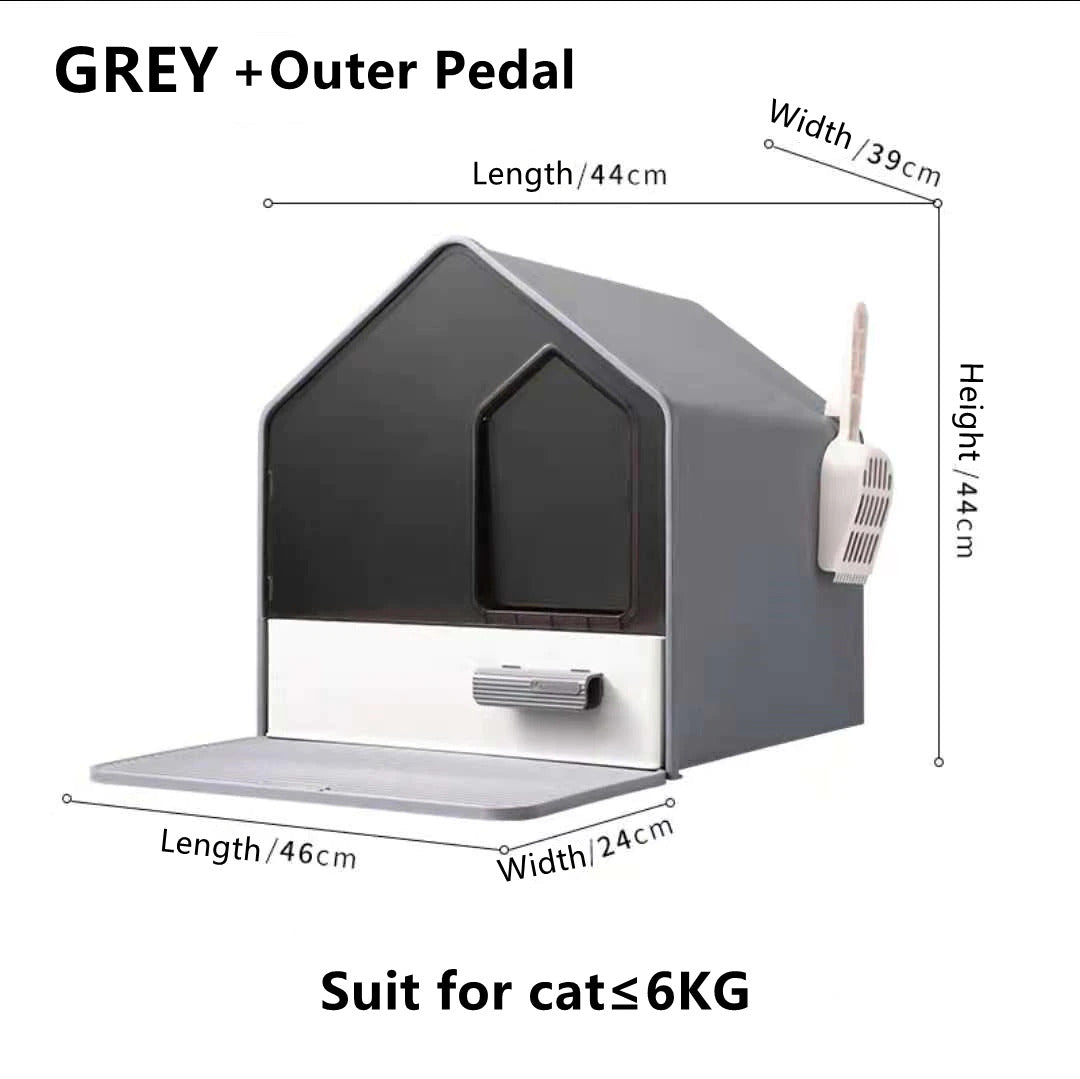 YES4PETS L Portable Hooded Cat Toilet Litter Box Tray House with Drawer and Scoop-Grey