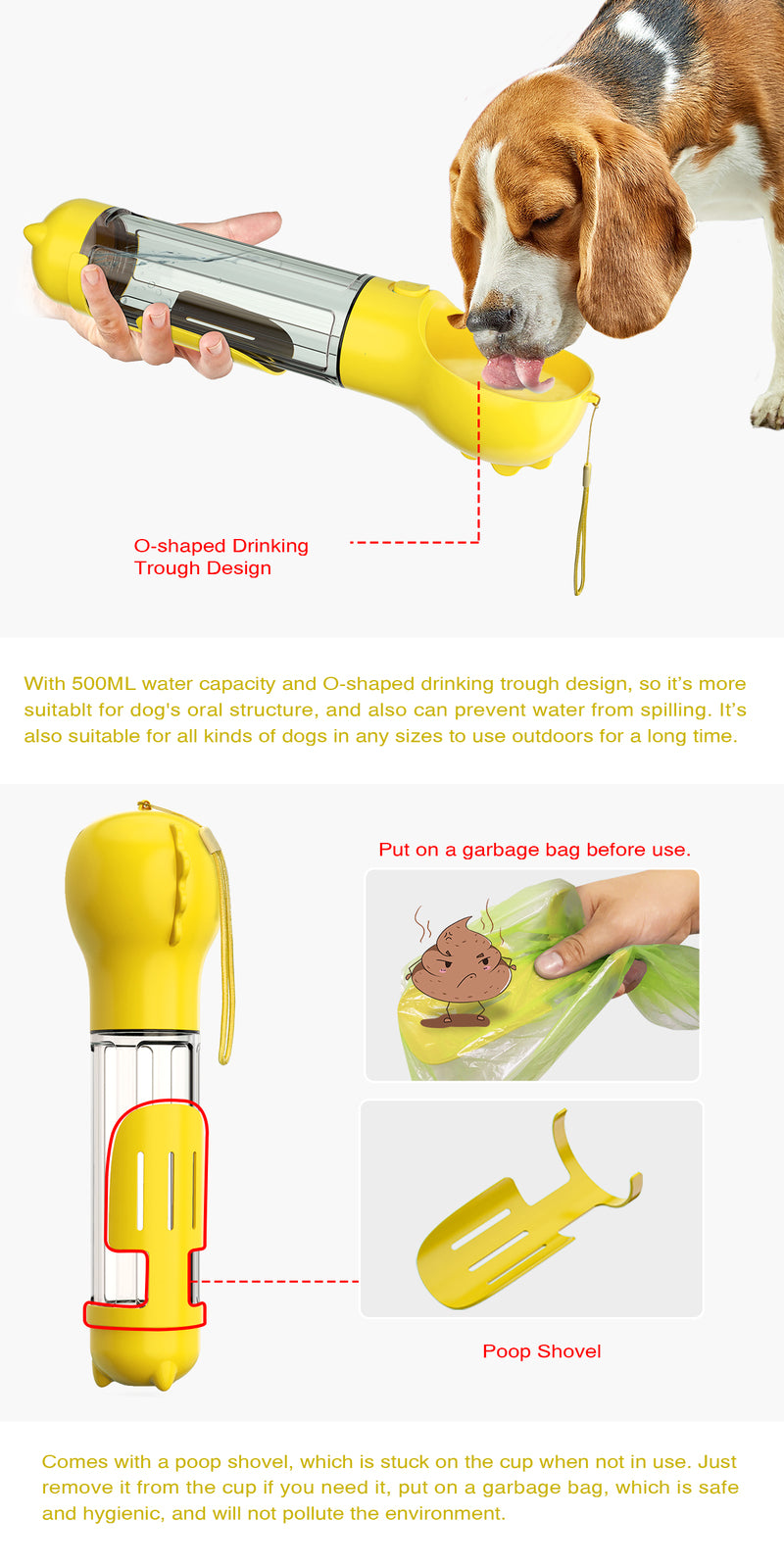 4 in 1 Portable Pet Dog Puppy Cat Drinking Mug Water Feeder Bottle Valve Travel Bottle Yellow