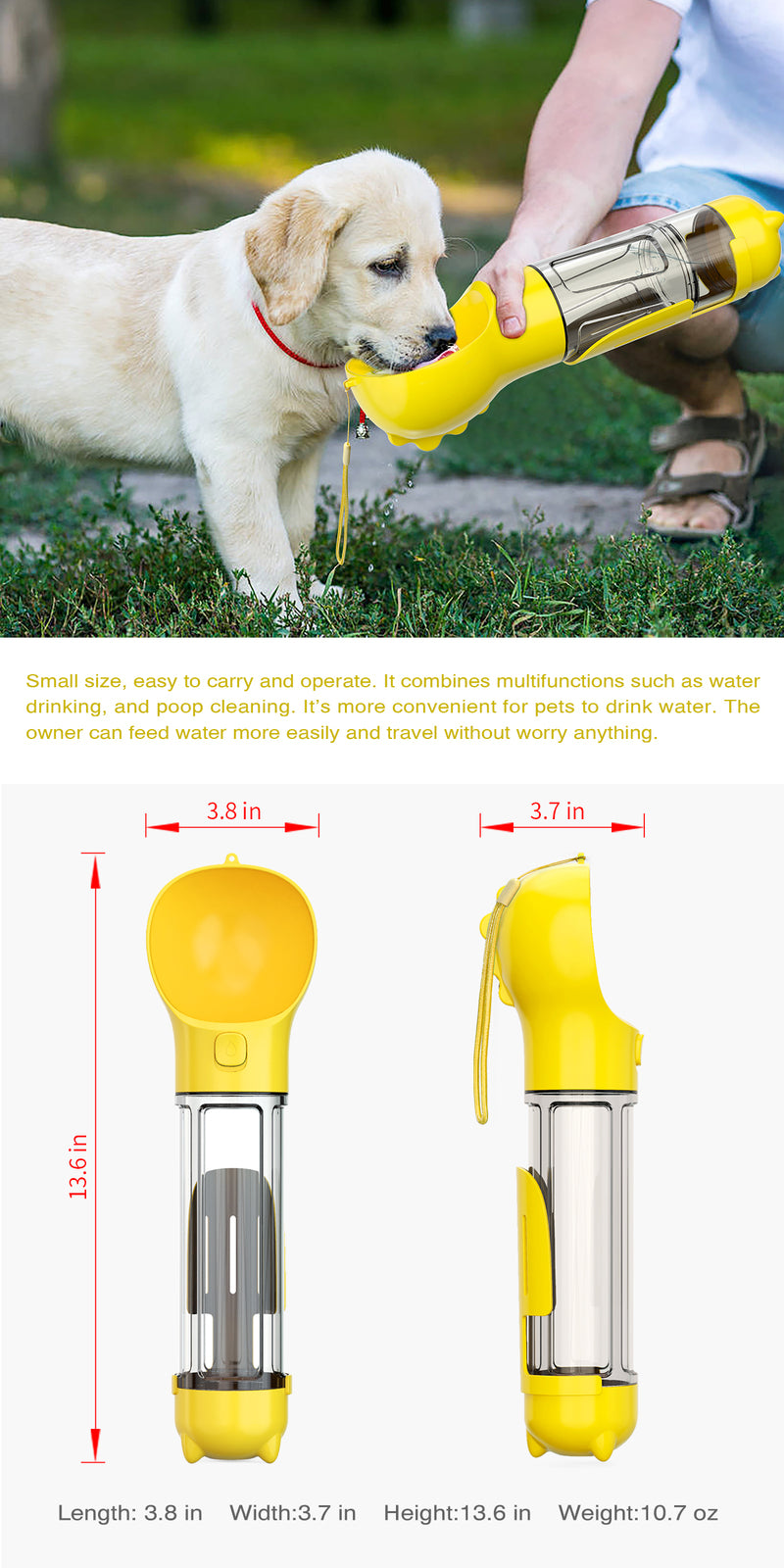4 in 1 Portable Pet Dog Puppy Cat Drinking Mug Water Feeder Bottle Valve Travel Bottle Yellow