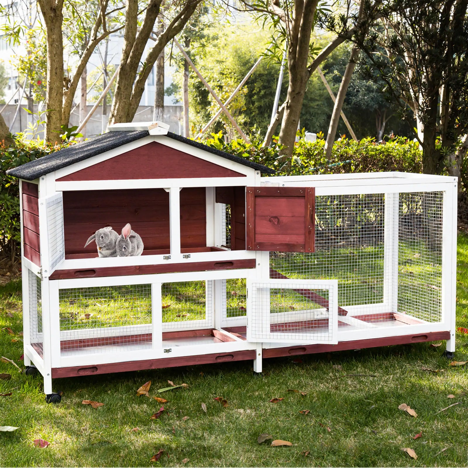 YES4PETS Double Storey Large Rabbit Hutch Guinea Pig Cage , Ferret Cage With Pull Out Tray On Wheels