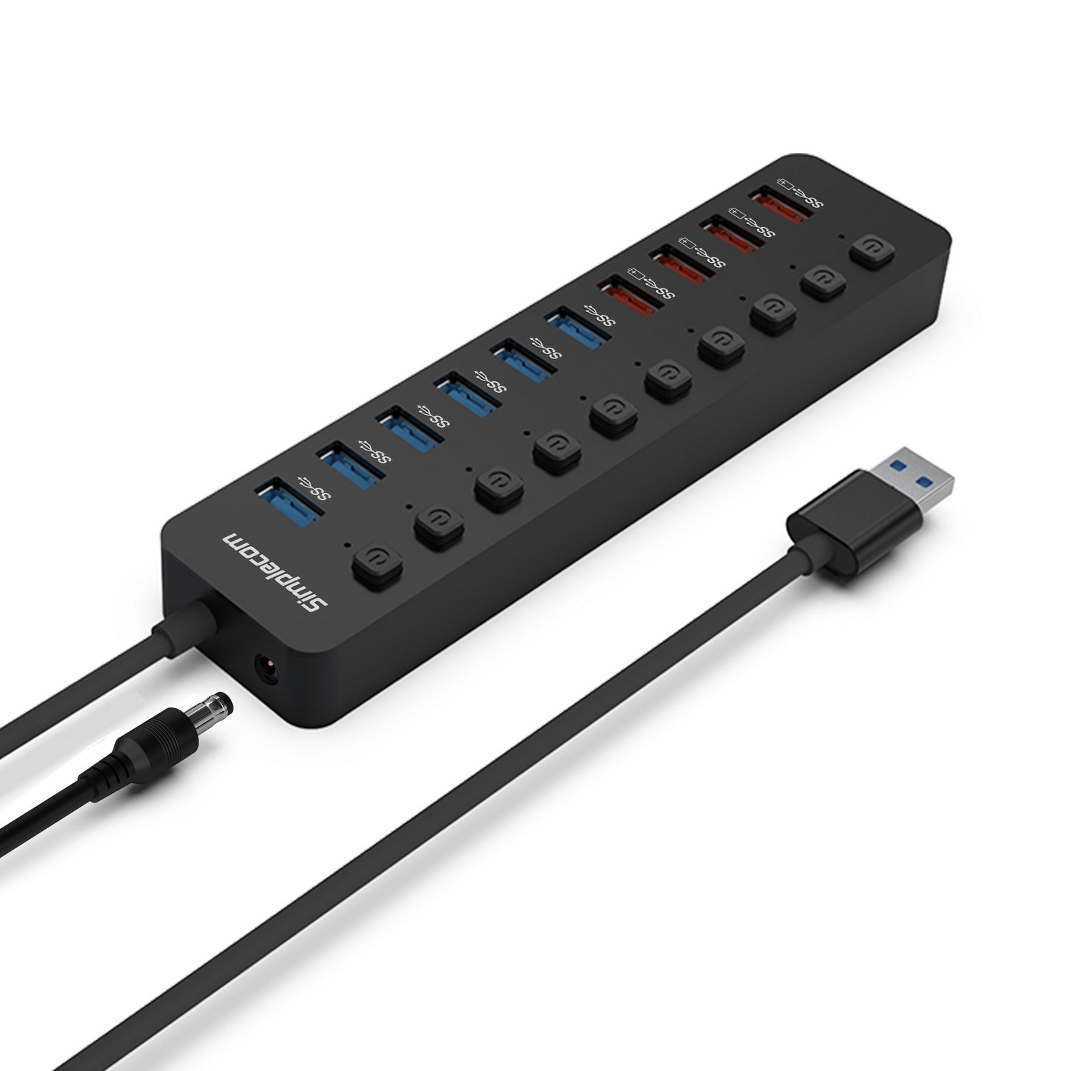 Simplecom CHU810 48W 10-Port USB 3.0 Hub and Charger with Individual Switches 12V/4A Power Adapter BC1.2 Fast Charging