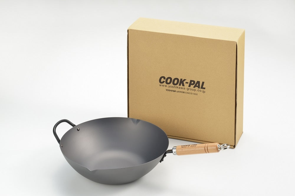 Yoshikawa Cook-Pal Ren 36cm Premium Carbon Steel Heat Treated Wok with two handles