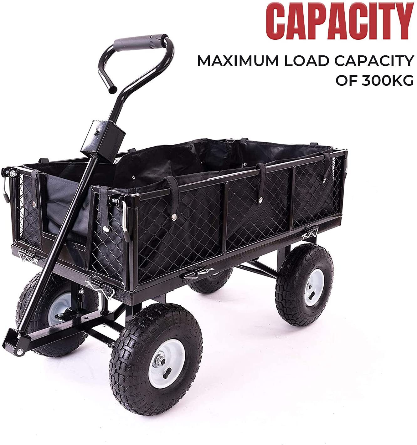 Garden Dump Rolling Mesh Cart with Heavy Duty Steel Frame,10 Inch Pneumatic Tires Maximum Load Capacity of 300 Kg (Black)