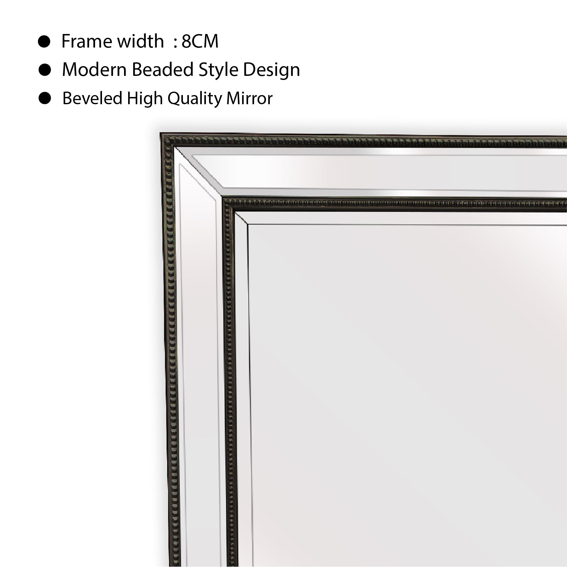 Black Beaded Framed Mirror - Free Standing 50cm x 170cm