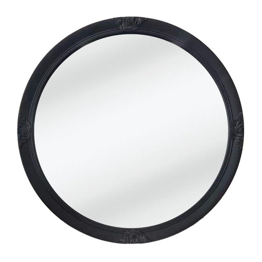 French Provincial Ornate Round Mirror - Black