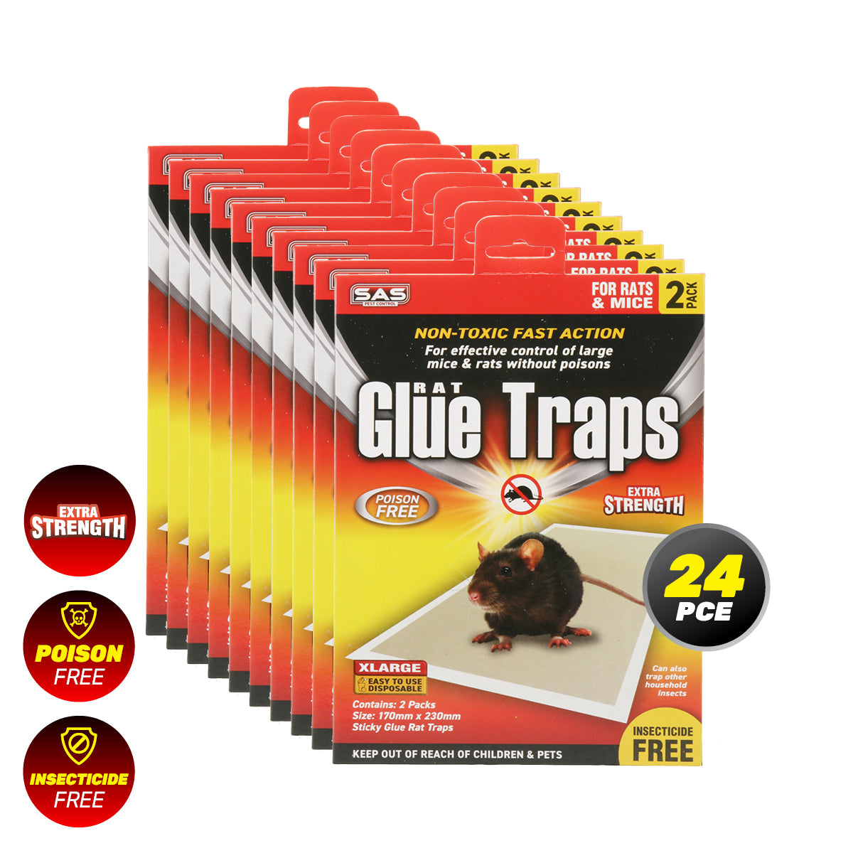 SAS Pest Control 48PCE Rat Mice Traps Ready To Use Disposable 17 x 23cm