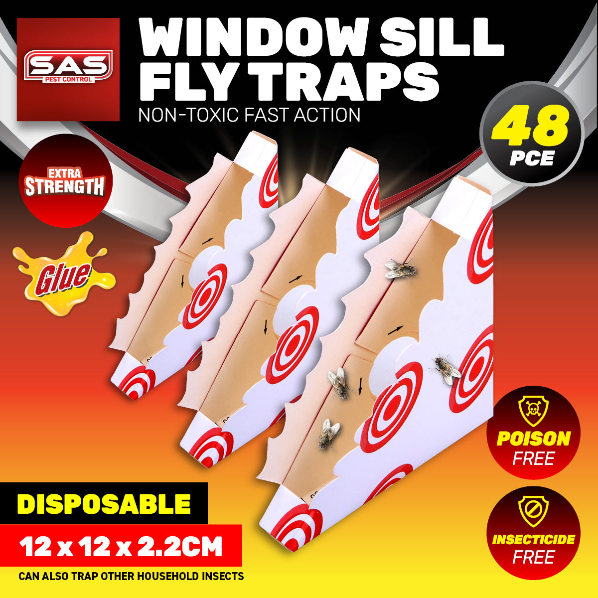 SAS Pest Control 48PCE Window Sill Fly/Insect Traps Ready To Use 16.9 x 12cm