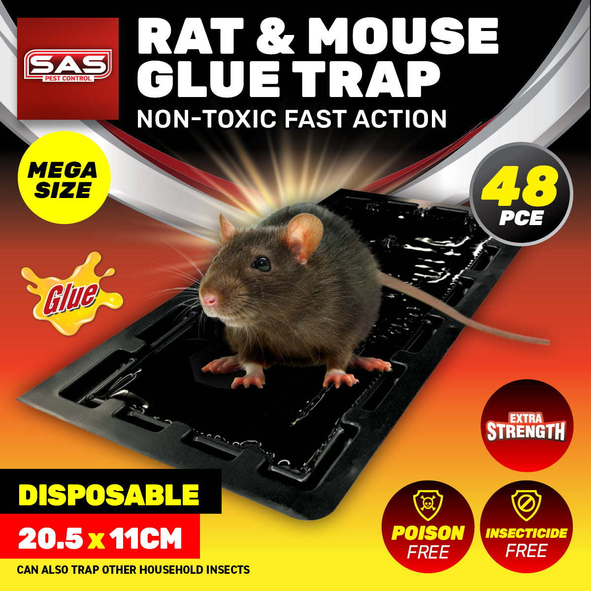 SAS Pest Control 48PCE Rat Mouse Traps Ready To Use & Disposable 20.5 x 11cm