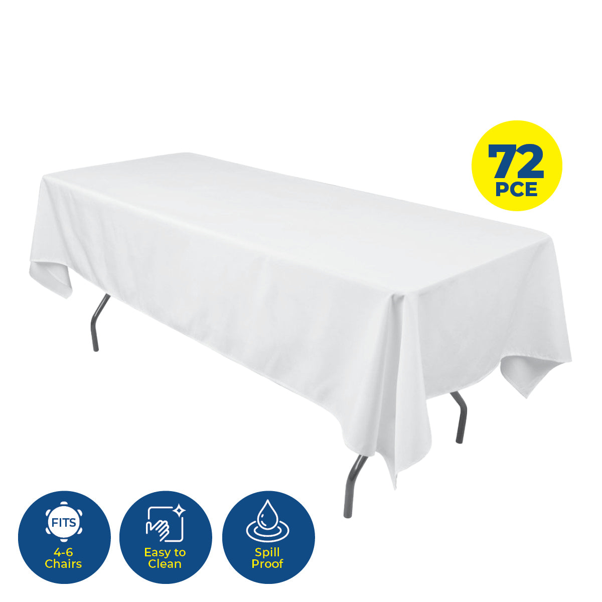 Party Central 72PCE Table Cloth PVC White Waterproof Reusable 137 x 183cm