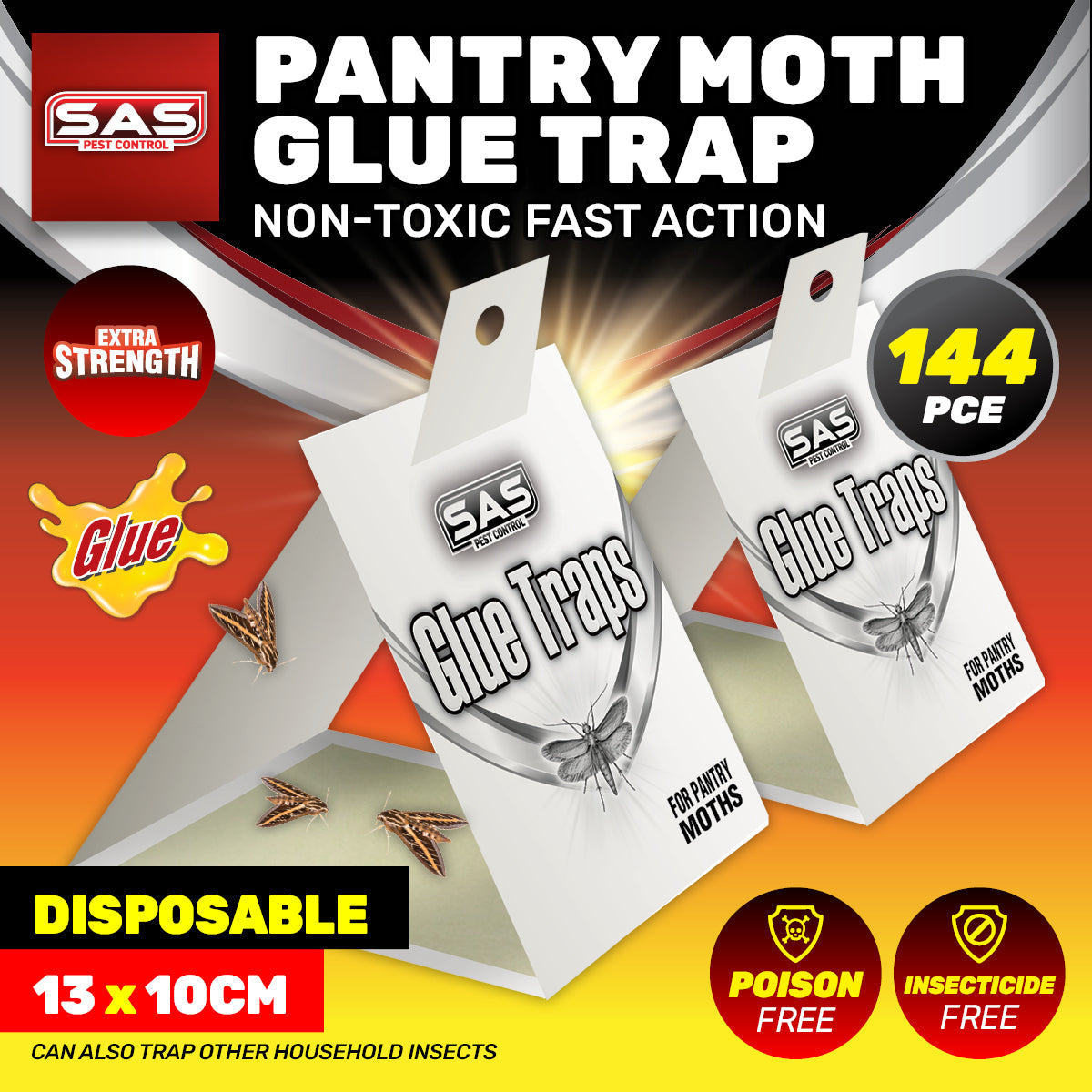 SAS Pest Control 144PCE Pantry Moth Traps Non-Toxic Fast Acting 13 x 10cm