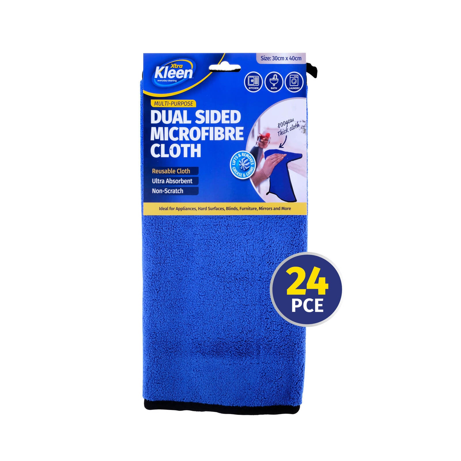 Xtra Kleen 24PCE Dual Sided Microfibre Cloth Non-Scratch Lint Free 30 x 40cm