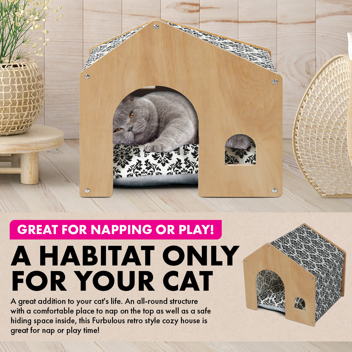 Pet Basic Vintage Cozy Cat House Waterproof Mattress 52 x 47 x 50cm