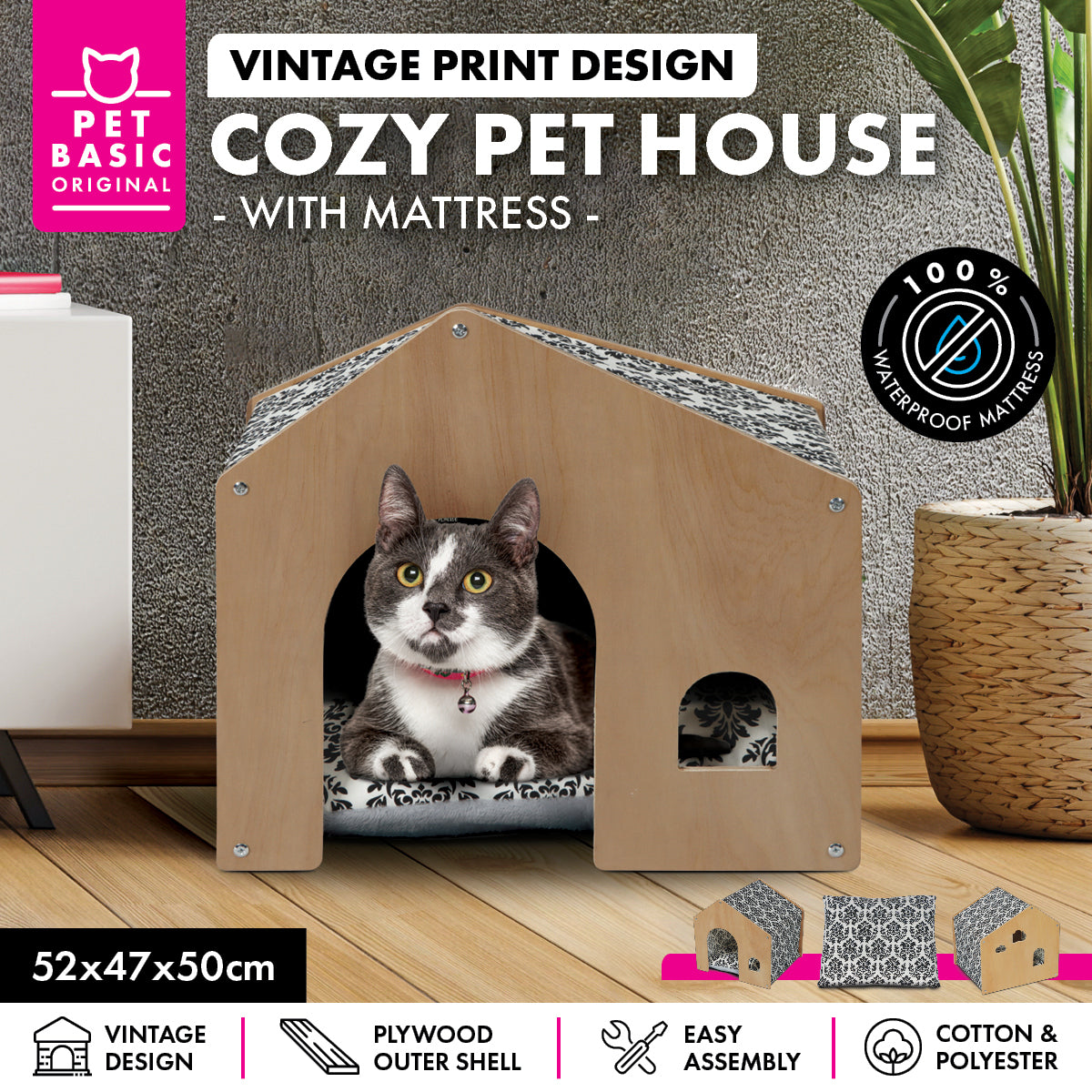 Pet Basic Chimney Cozy Cat House Waterproof Mattress 52 x 47cm x 50cm