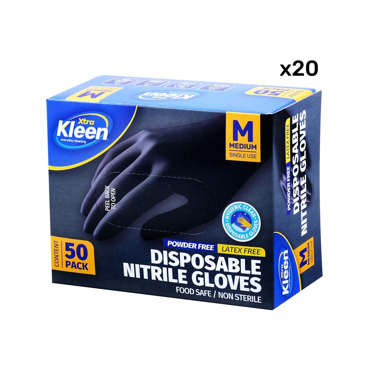 Xtra Kleen 1000PCE Disposable Nitrile Gloves Black Latex Powder Free Size M