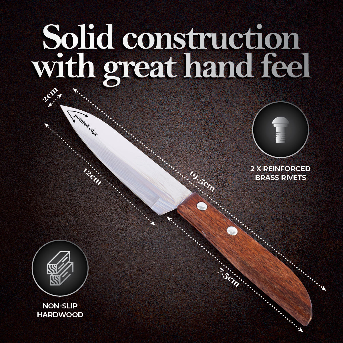 KIWI 12PCE Fruit Knife Premium Professional Range Tempered Steel Blade 19.5cm