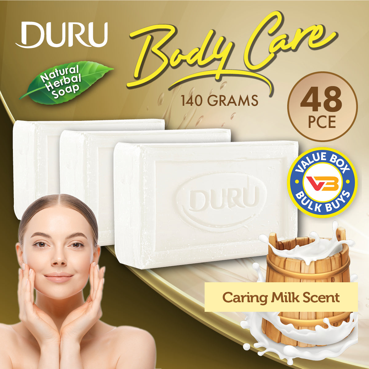 Duru 48PCE Body Bar Soap Milk Proteins Soft Velvety Natural Herbal Blend 140g