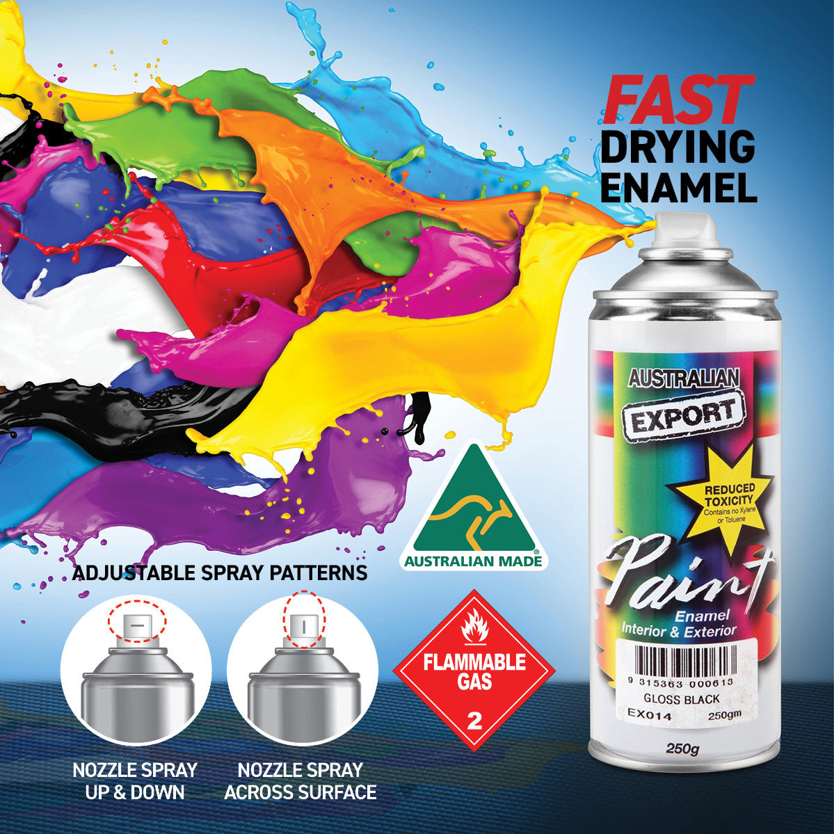 Australian Export 12PK 250gm Aerosol Spray Paint Cans  [Colour: Red - Gloss]