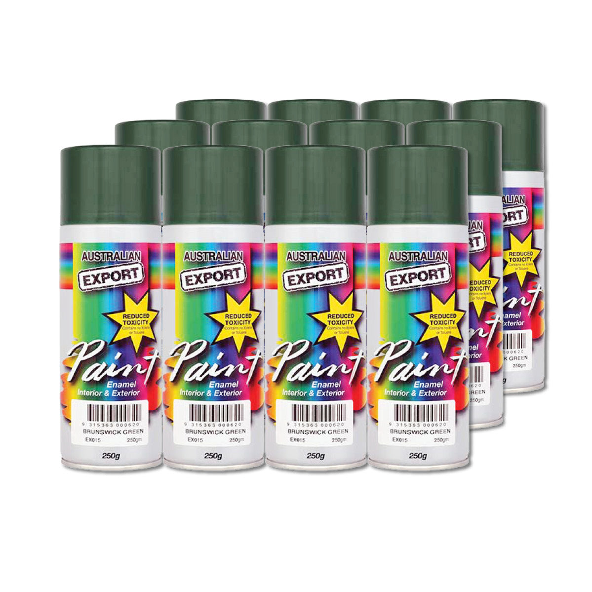 Australian Export 12PK 250gm Aerosol Spray Paint Cans [Colour: Brunswick Green]