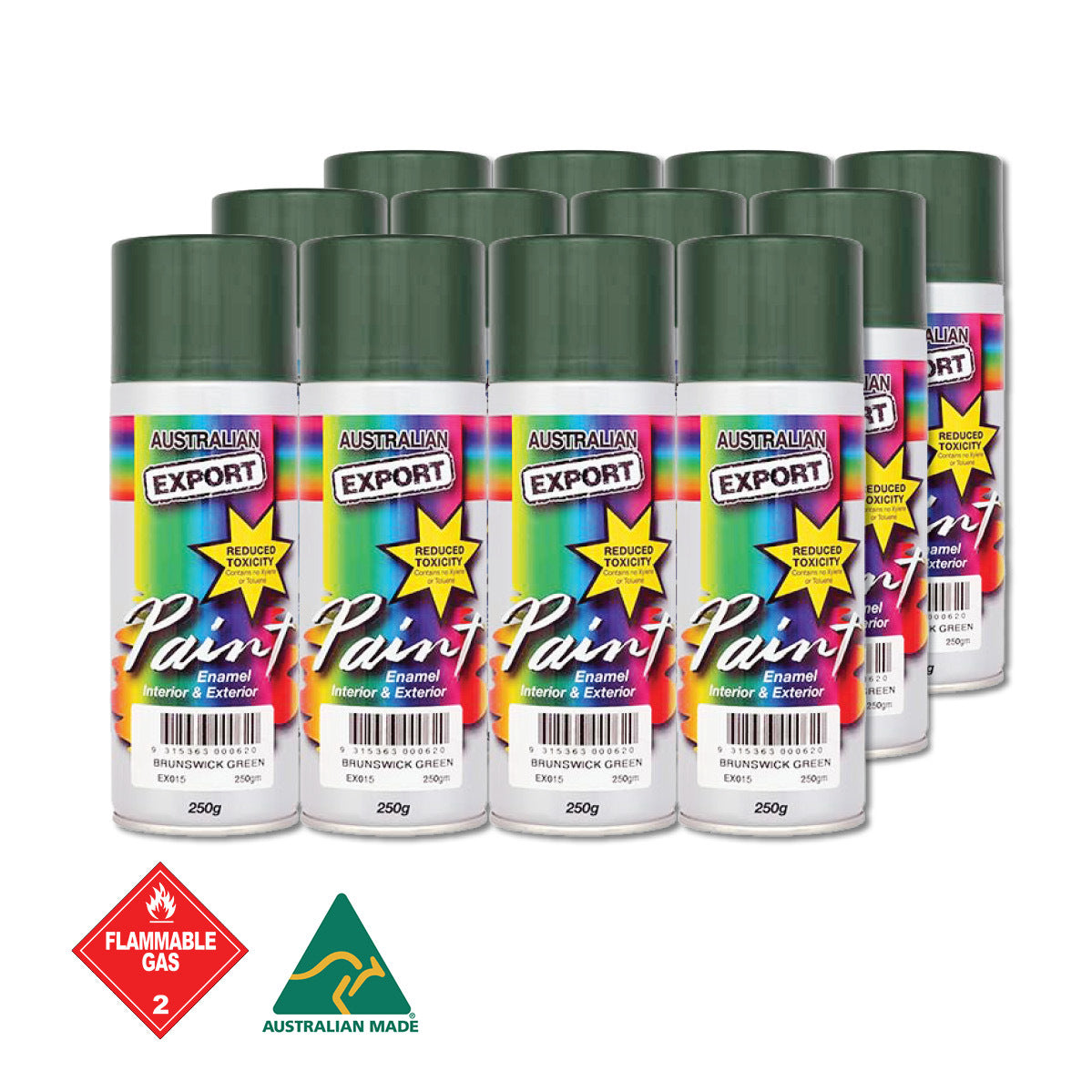 Australian Export 12PK 250gm Aerosol Spray Paint Cans [Colour: Brunswick Green]