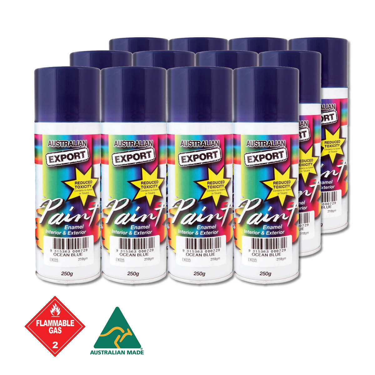 Australian Export 12PK 250gm Aerosol Spray Paint Cans [Colour: Blue Ocean]