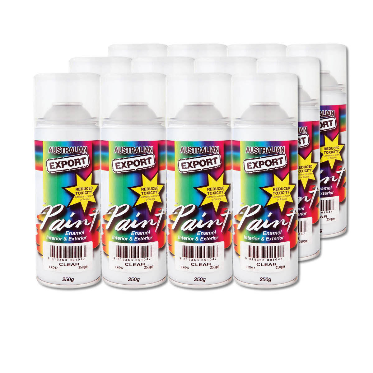 Australian Export 12PK 250gm Aerosol Spray Paint Cans [Colour: Clear]