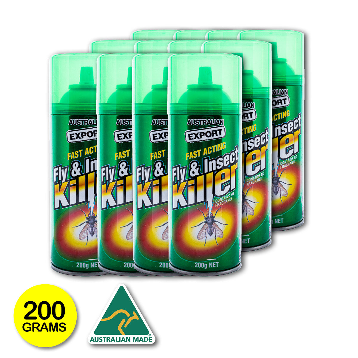 Australian Export 12PCE FAST ACTING Fly/Insect Spray FRAGRANCE FREE 200gm