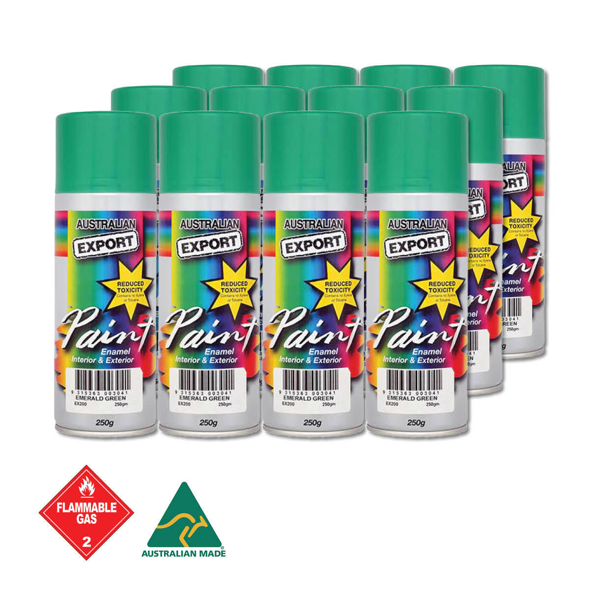 Australian Export 12PK 250gm Aerosol Spray Paint Cans [Colour: Emerald Green]