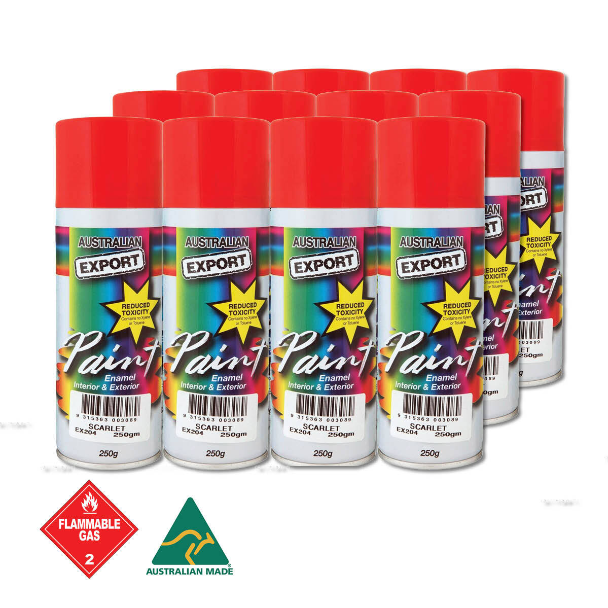 Australian Export 12PK 250gm Aerosol Spray Paint Cans [Colour: Scarlet Red]