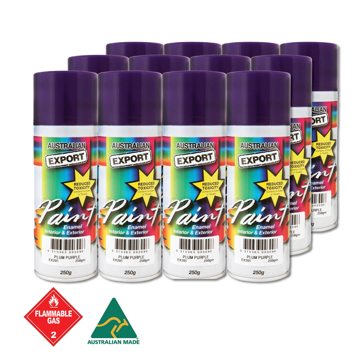 Australian Export 12PK 250gm Aerosol Spray Paint Cans [Colour: Plum Purple]