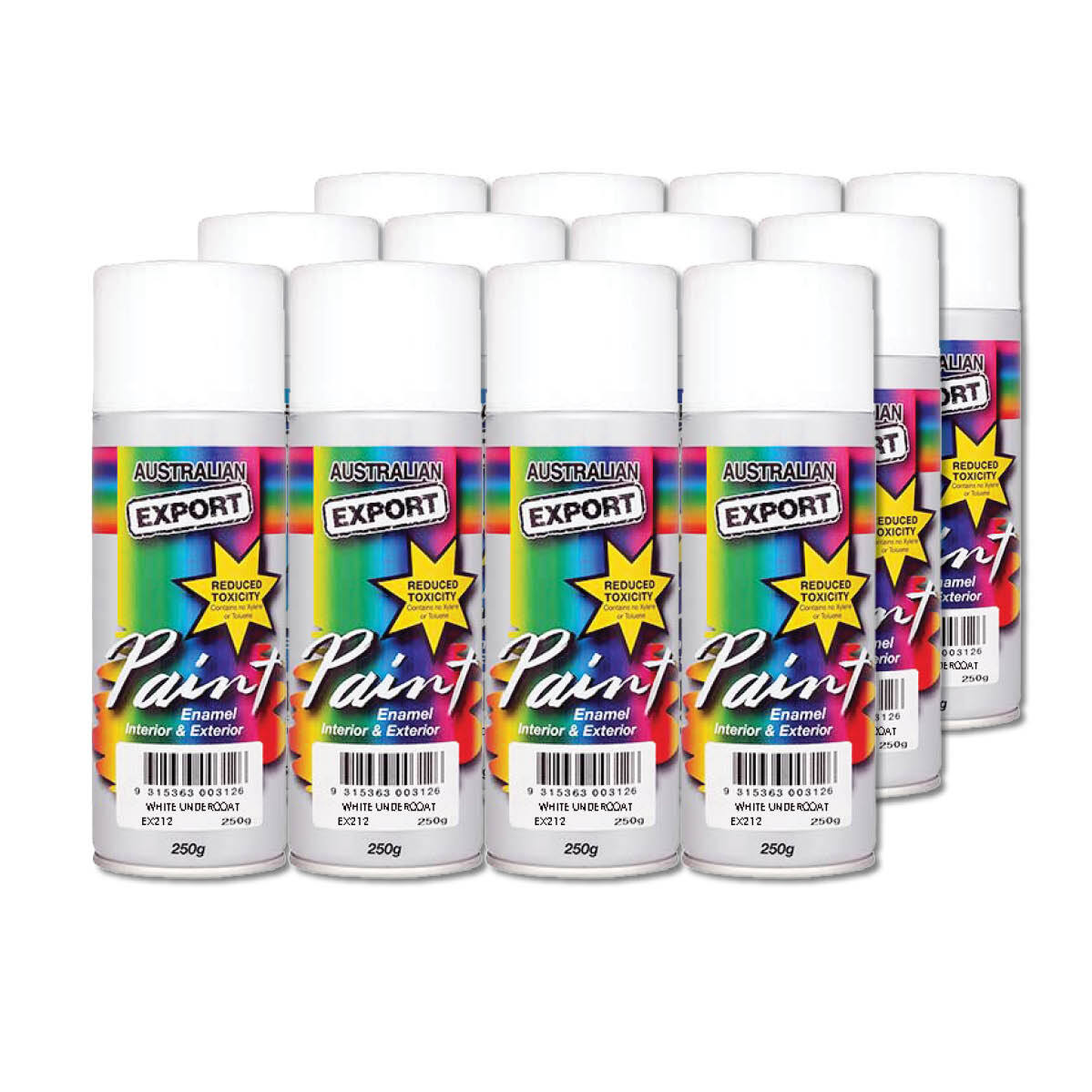Australian Export 12PK 250gm Aerosol Spray Paint Cans [Colour: White Undercoat]